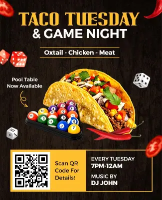 Taco Tuesday Game Night with QR Code Flyer Template