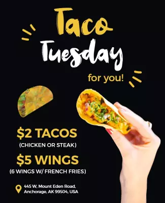 Bold Black Taco Tuesday Food Special Flyer Template