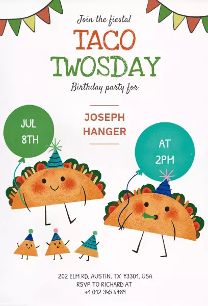 Taco Twosday Colorful Birthday Fiesta Invitation Template