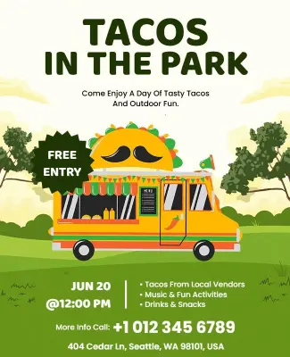 Tacos in the Park Food Flyer Template
