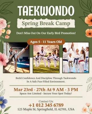 Taekwondo Spring Break Camp Promotional Flyer Template