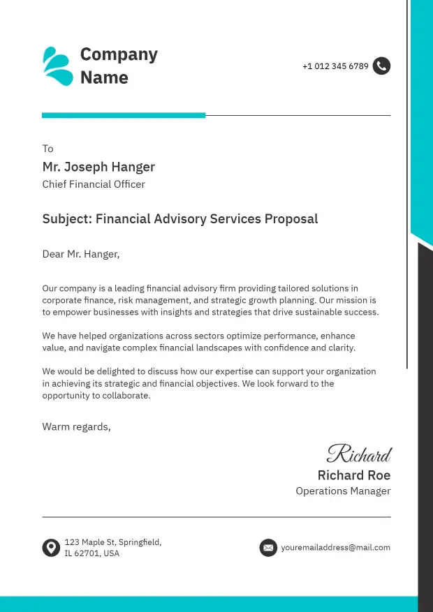 Tailored Solutions Financial Advisory Company Letterhead Template