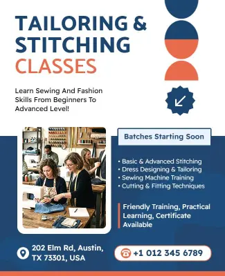Tailoring and Stitching Classes Promotional Poster Template