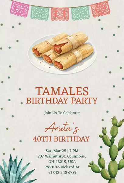 Tamales Fiesta Celebration 40th Birthday Invitation Template