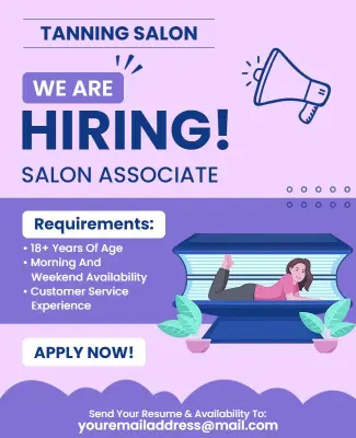 Tanning Salon Job Hiring Announcement Flyer Template