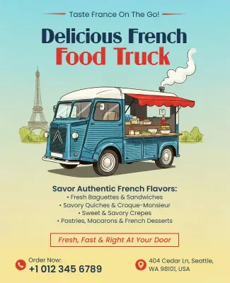 Taste France on the Go Food Truck Flyer Template