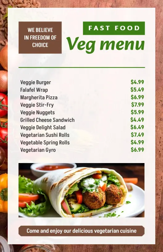 Tasty and Fresh Vegetarian Meals Menu Template