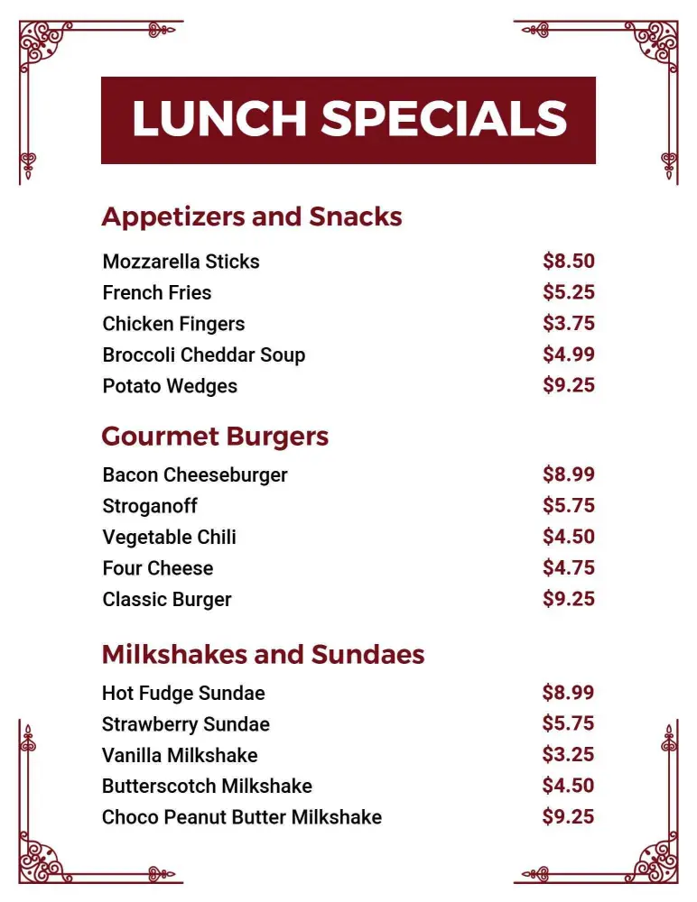 Tasty Appetizers and Gourmet Burgers for Your Lunch Menu Template