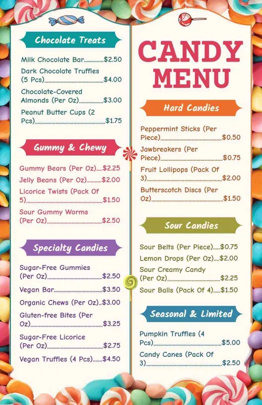 Tasty Gummy and Chewy Flavors Featuring Sour Candies Menu Template