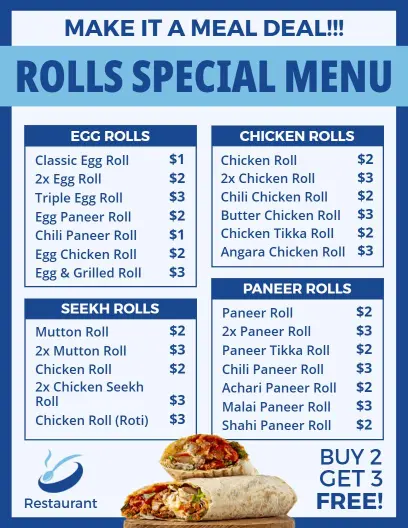 Tasty Roll Combos with Egg and Chicken Special Menu Template