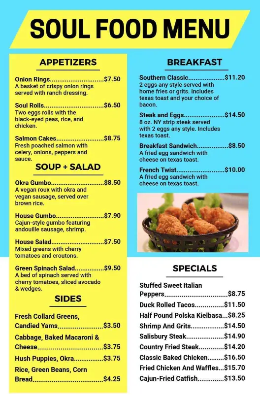 Tasty Sides and Appetizer Highlights for Flavorful Soul Food Menu Template