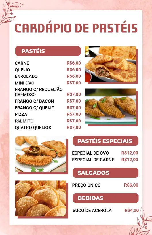 Tasty Traditional Brazilian Pastry Selections and Specials Snacks Menu Template