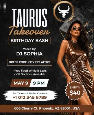 Taurus Birthday Bash Event Poster Template