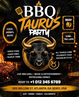 Taurus Birthday BBQ Party Celebration Poster Template