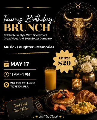 Taurus Birthday Brunch Event Flyer Template