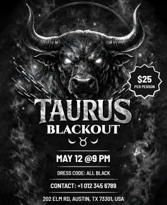 Taurus Blackout Party Event Flyer Template
