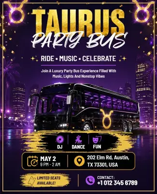Taurus Luxury Party Bus Event Celebration Flyer Template