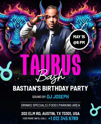 Taurus Zodiac Birthday Party Flyer Template