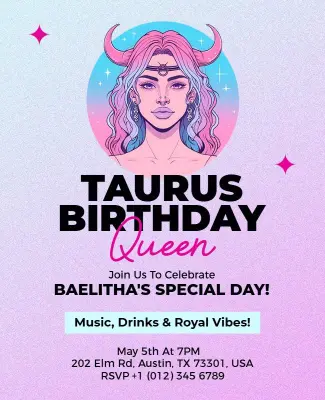 Taurus Zodiac Theme Birthday Queen Flyer Template