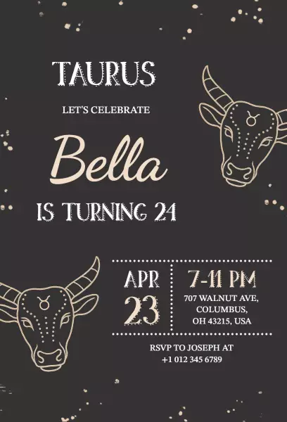 Taurus Zodiac Themed Birthday Celebration Invitation Template