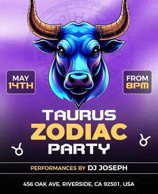 Taurus Zodiac Themed Party Flyer Template
