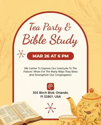 Tea Party and Bible Study Gathering Flyer Template