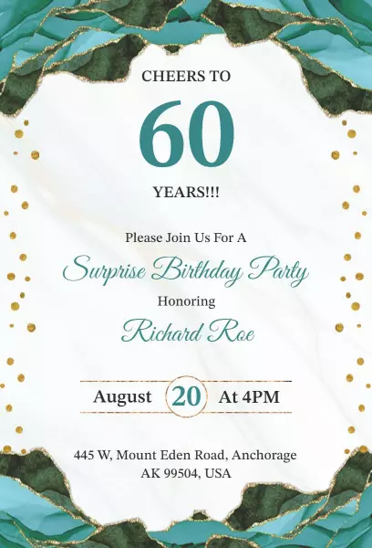Teal Gold Elegant Surprise 60th Birthday Celebration Invitation Template