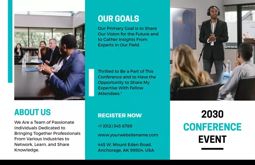 Teal Modern Conference Networking and Expert Insights Brochure Template