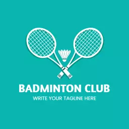Teal Themed Badminton Club Design Showcasing Rackets Logo Template