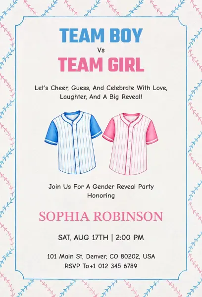 Team Boy Vs Team Girl Gender Reveal Invitation Template