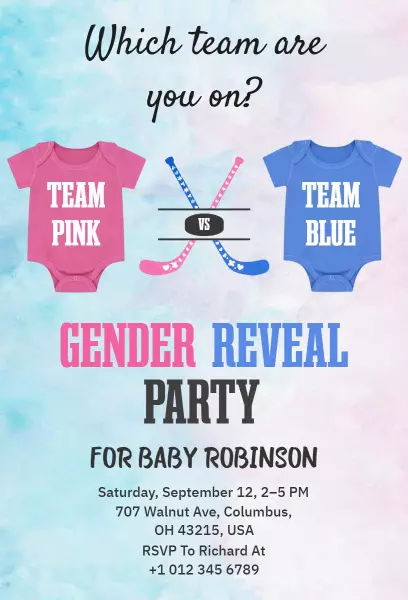 Team Pink vs Blue Fun Gender Reveal Invitation Template
