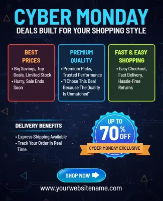 Tech-Inspired Cyber Monday Sale Discounts Flyer Template