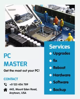 Technical Blue PC Repair Services Poster Template