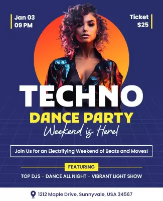 Techno Dance Party Event Flyer Template