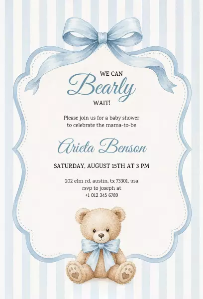 Teddy Bear Themed Baby Shower Celebration Invitation Template