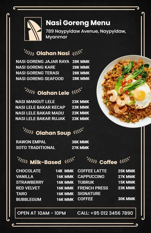 Templat Menu Aneka Nasi Goreng Tradisional Dengan Hidangan Pendamping Lezat