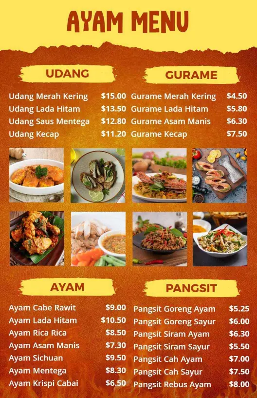 Templat Menu Ayam Dan Gurame Tradisional Indonesia