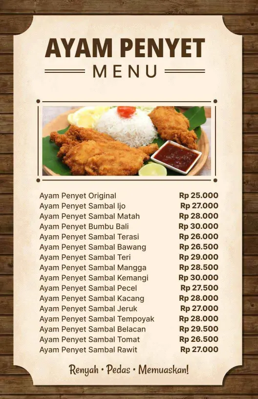 Templat Menu Ayam Penyet Hidangan Ayam Klasik Indonesia