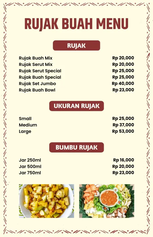 Templat Menu Buah Rujak Indonesia Artisan Beige