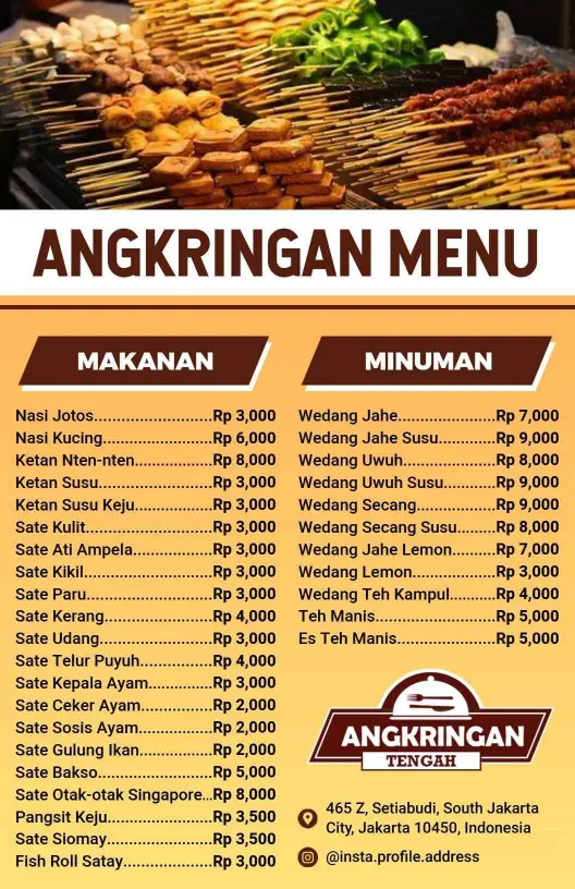 Templat Menu Hidangan Kuliner Tradisional Angkringan Dengan Nuansa Warna Hangat
