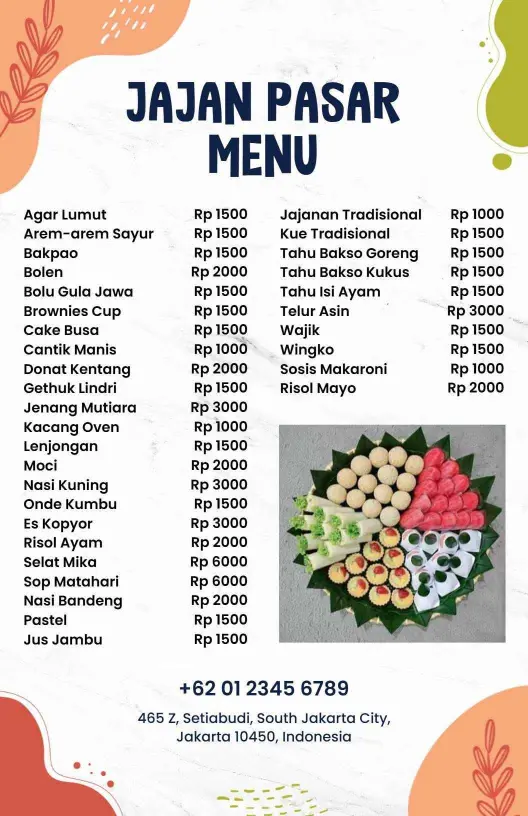 Templat Menu Jajan Pasar Tradisional Latar Belakang Putih Minimalis