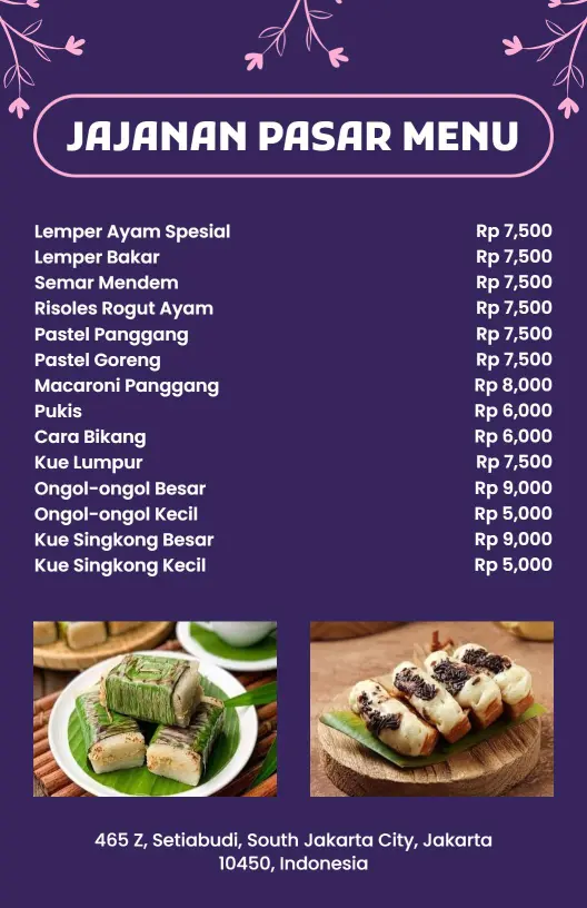 Templat Menu Jajanan Pasar Bertema Violet Modern