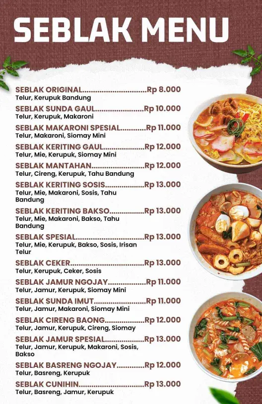 Templat Menu Kuliner Seblak Tradisional Rustic Brown
