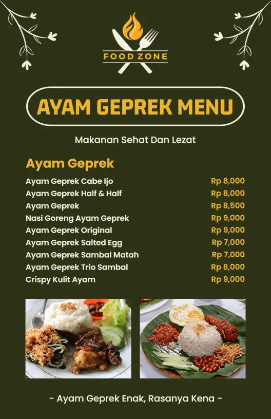 Templat Menu Makan Ayam Geprek Zaitun Kuliner Klasik
