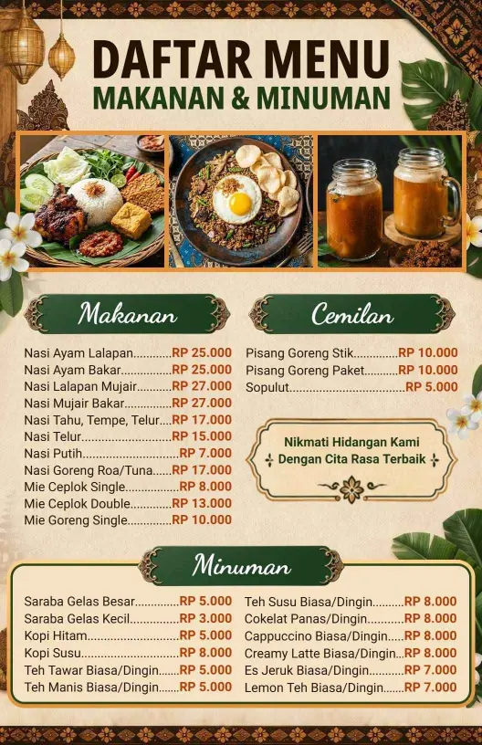 Templat Menu Makanan Dan Minuman Indonesia Yang Terinspirasi Oleh Budaya