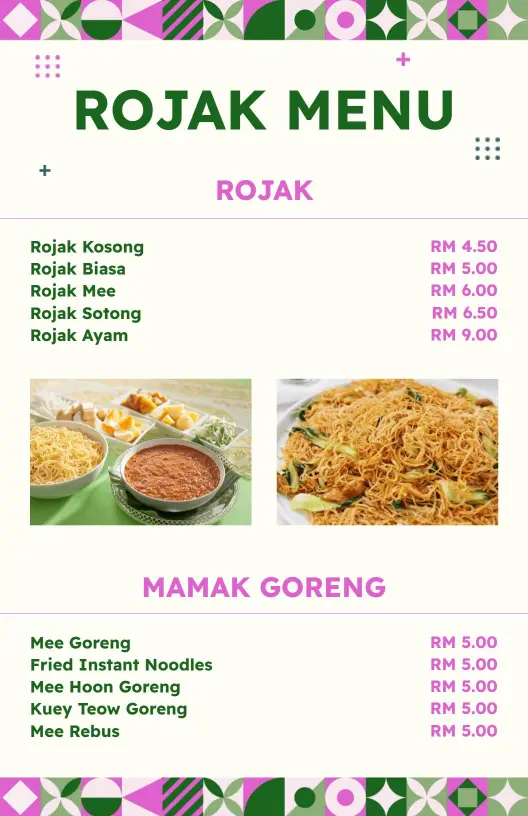 Templat Menu Makanan Pilihan Rojak Dan Mamak Goreng Sedap