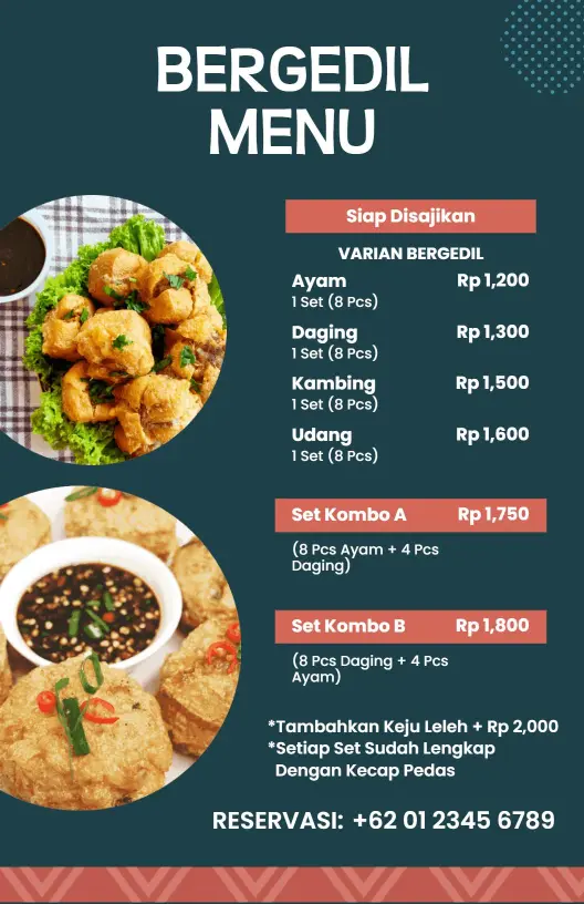 Templat Menu Makanan Spesialisasi Bergedil Biru Bergaya Rustik