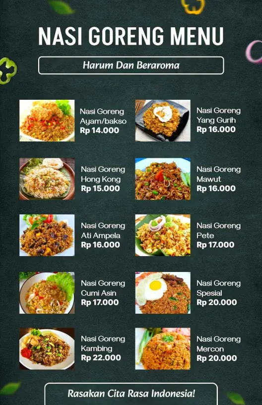 Templat Menu Nasi Goreng Bergaya Papan Tulis Hitam Tradisional