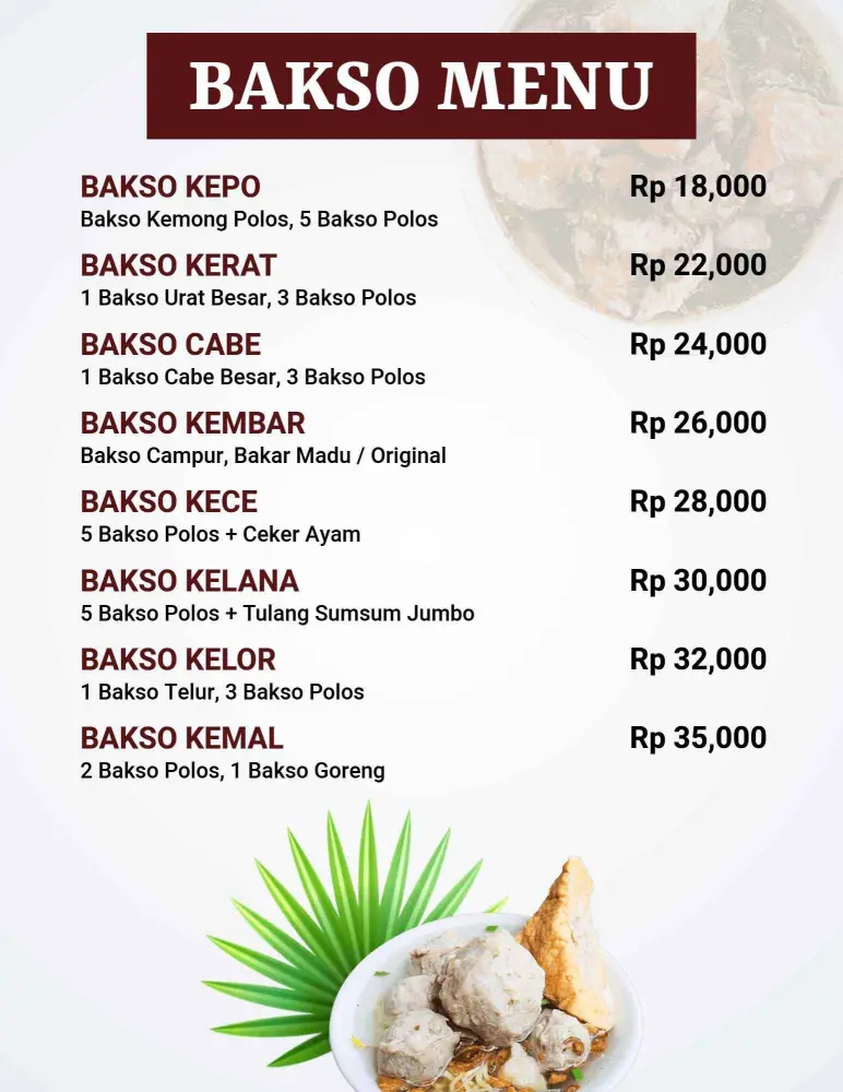 Templat Menu Pilihan Bakso Minimalis