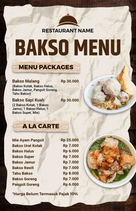 Templat Menu Pilihan Bakso Tradisional Indonesia Dan Variasi Kuah